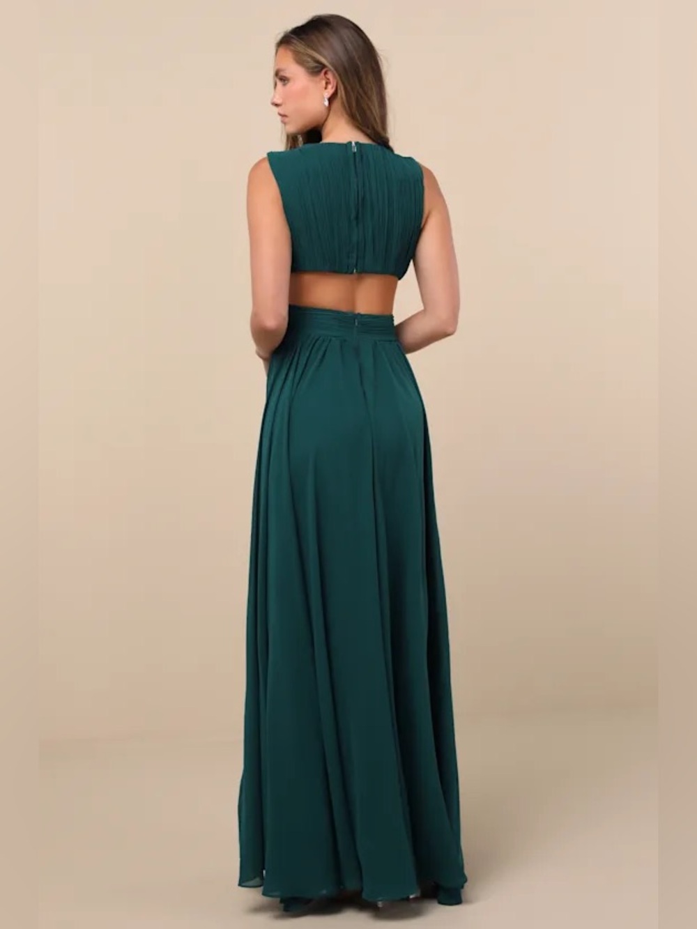 NWT Lulus Vivid Imagination Emerald Green Cutout Maxi Dress Sz Small - Picture 4 of 7